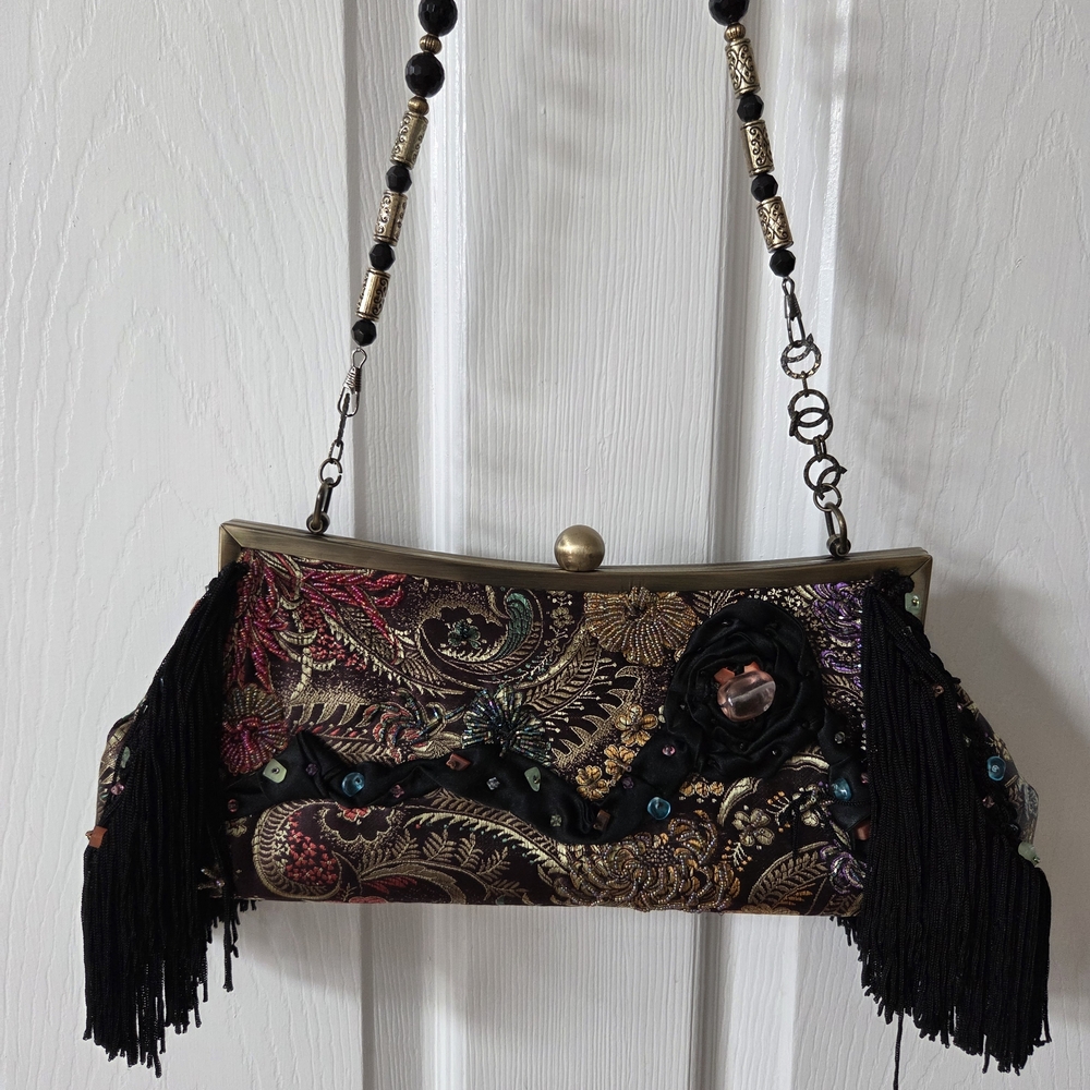 Mary Frances Black and Gold Beaded Clutch